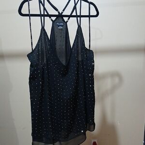 Chic Black Rhinestone Style Camisole with Studded Design